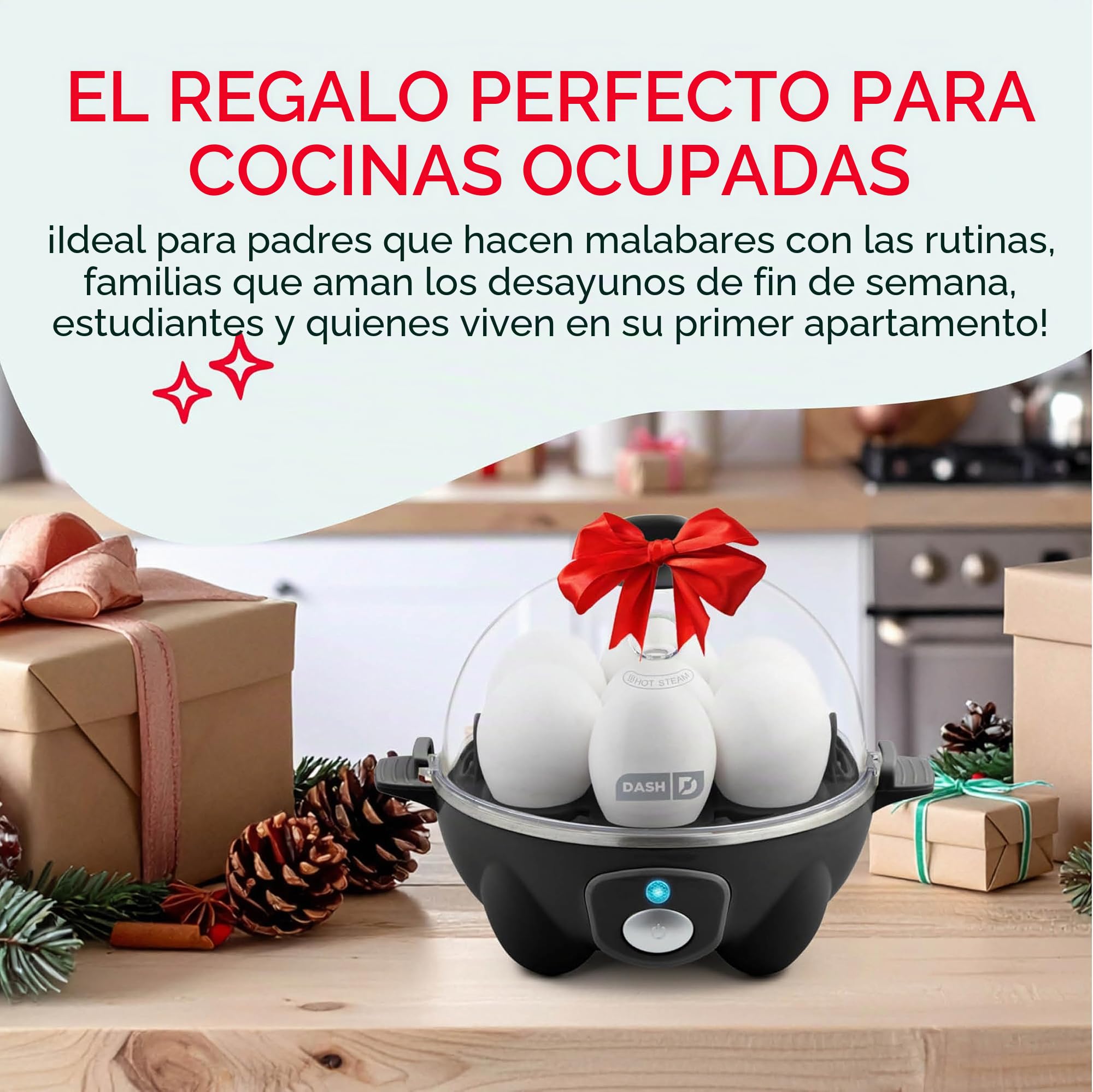 DASH - Olla de huevo rápida, con capacidad para 7 huevos, para huevos duros, huevos escalfados, huevos revueltos u tortillas con función de apagado automático, color crema