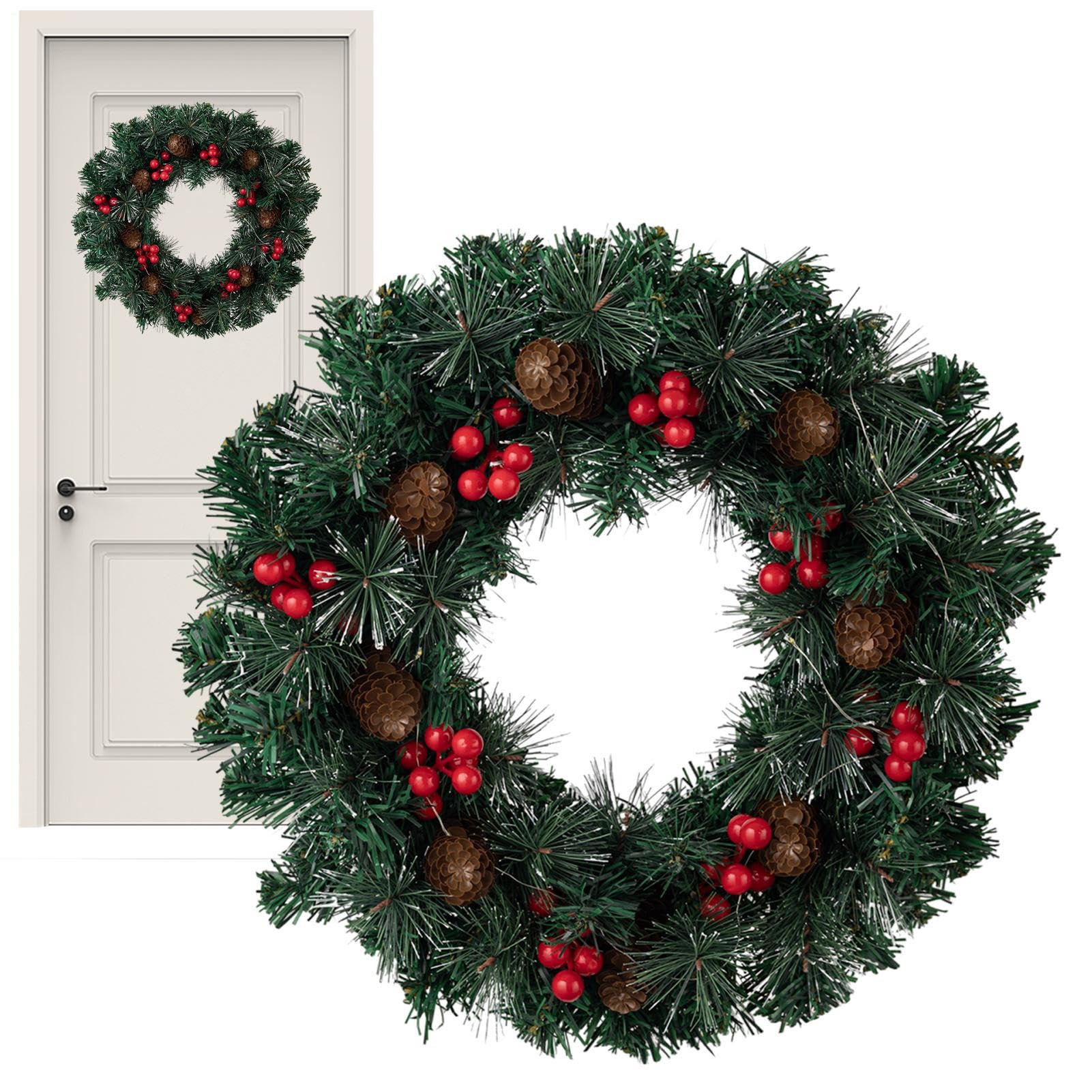 Couronne de Noël pour porte d'entrée lumineuse de 40 cm aux finitions réalistes d'hiver