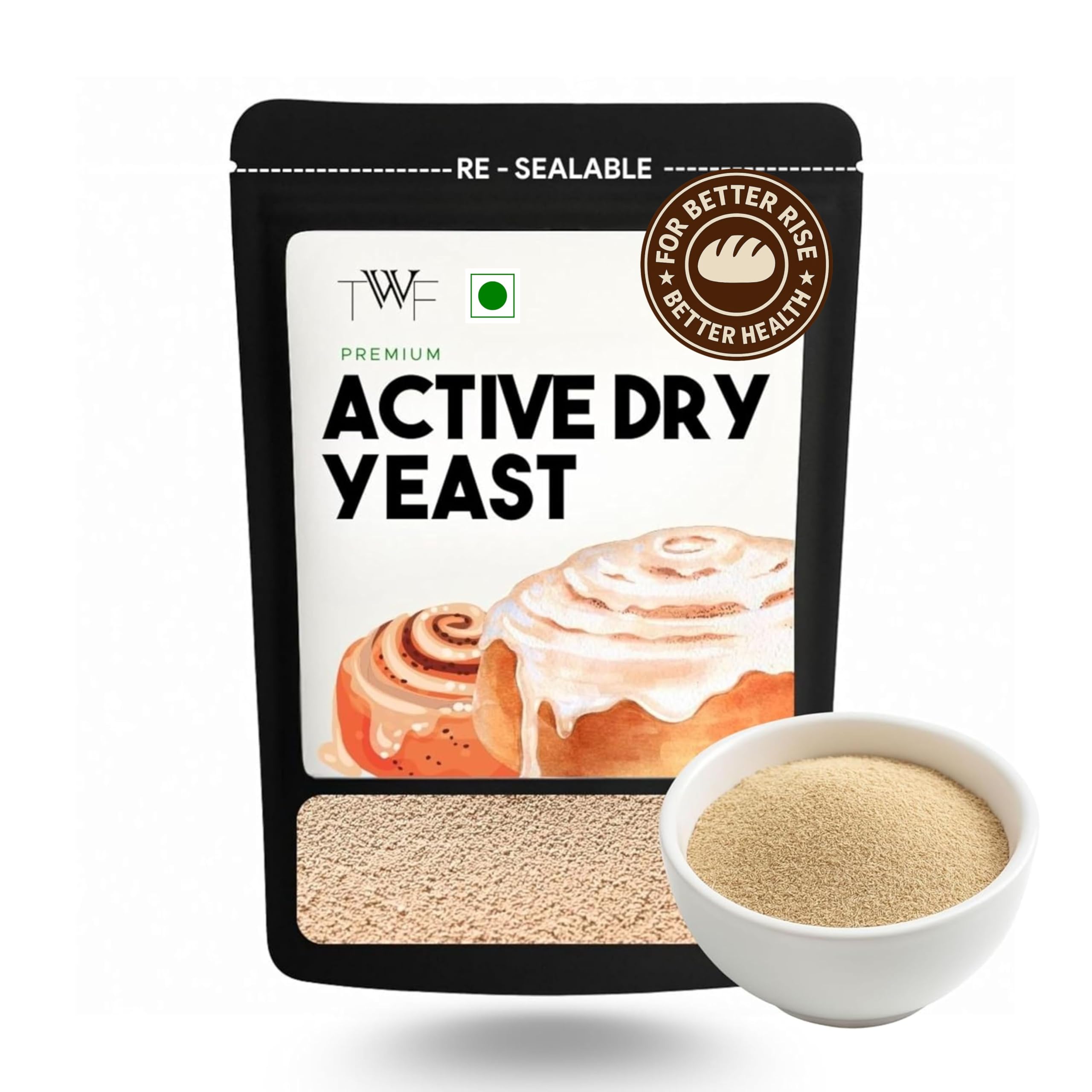 TWF Active Dry Yeast For Baking | 100g | Instant Dry Yeast | Fast Acting | Chemical-Free Dry Yeast | Baking Essential | Bake Bread, Cake, Pizza, Dough