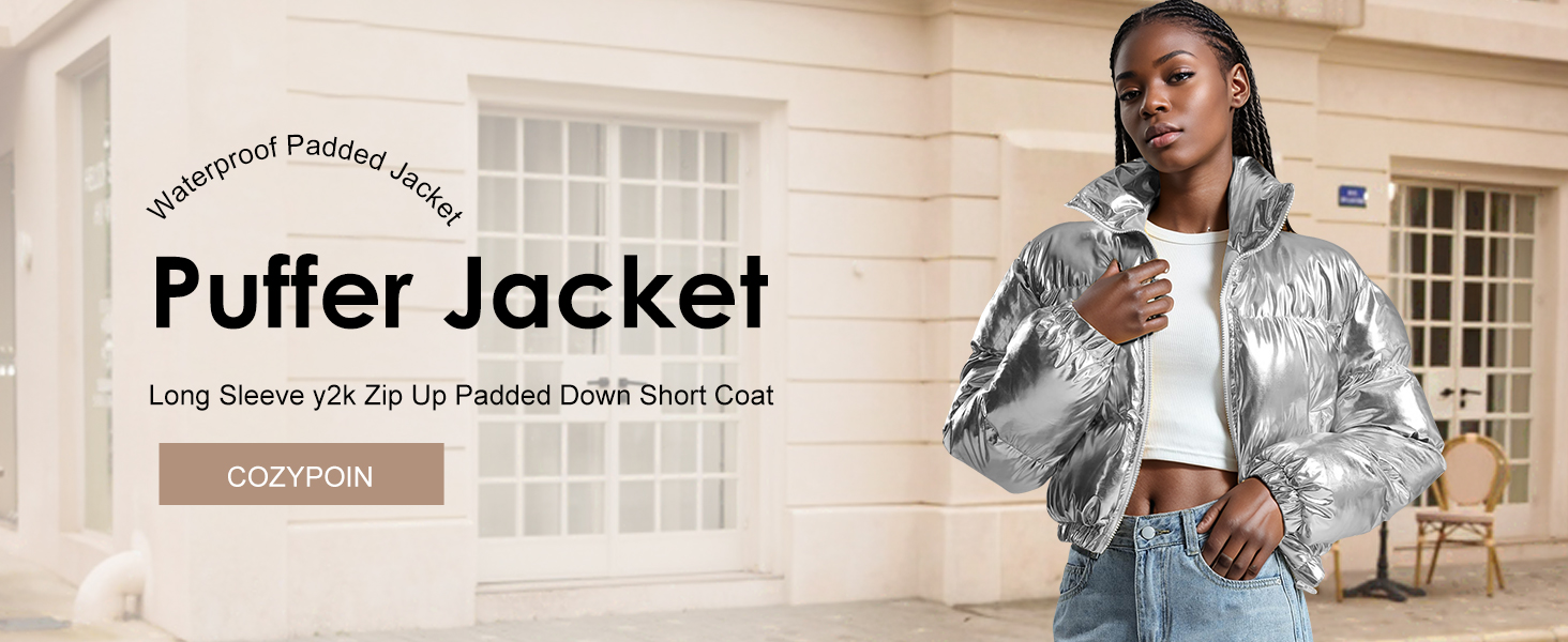 Amazon.com: COZYPOIN Women's Metallic Shiny Cropped Puffer Jacket