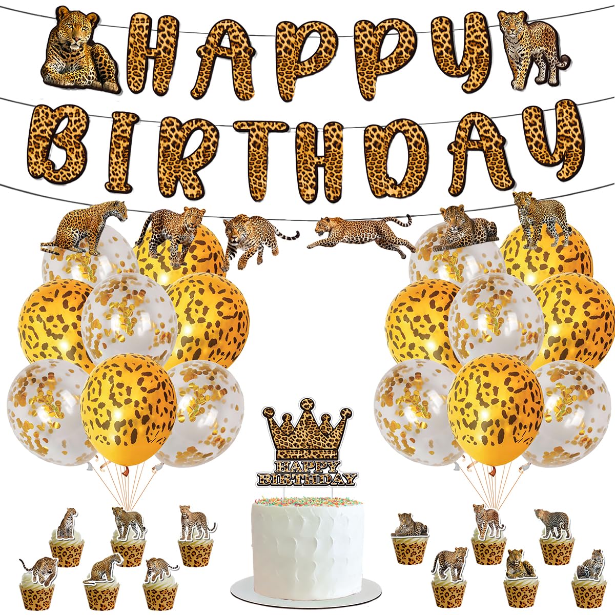 Cheetah Leopard Print Theme Banner Set,Cheetah Party Decorations Leopard Birthday Decorations Set, Cheetah Party Supplies Includes Birthday Banner,