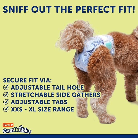 Hartz Comfitables Disposable Dog Diapers, Size XS 12 Count, Comfortable & Secure Fit, Easy to Put On, Super Absorbent Male and Female Diaper