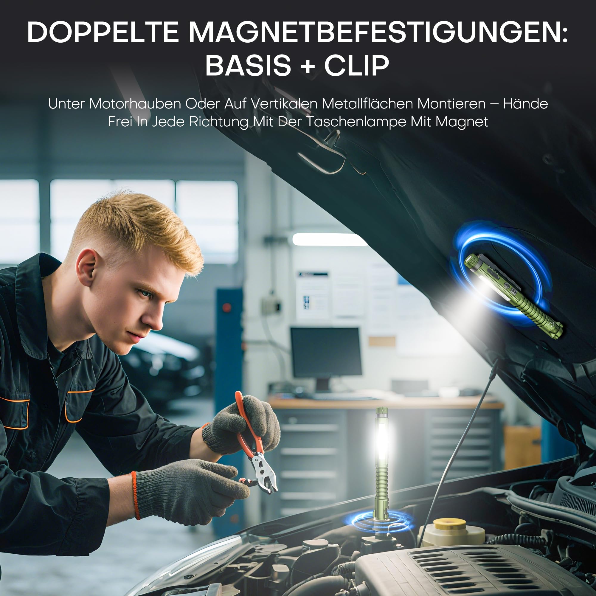 EDC Taschenlampe Wiederaufladbare,800Lumen LED Arbeitsleuchte mit Magnetclip & Magnetfuß, 11 Arbeitsmodi COB Stiftlampe, Ideal für Werkstatt, Zuhause und Notfallbeleuchtung