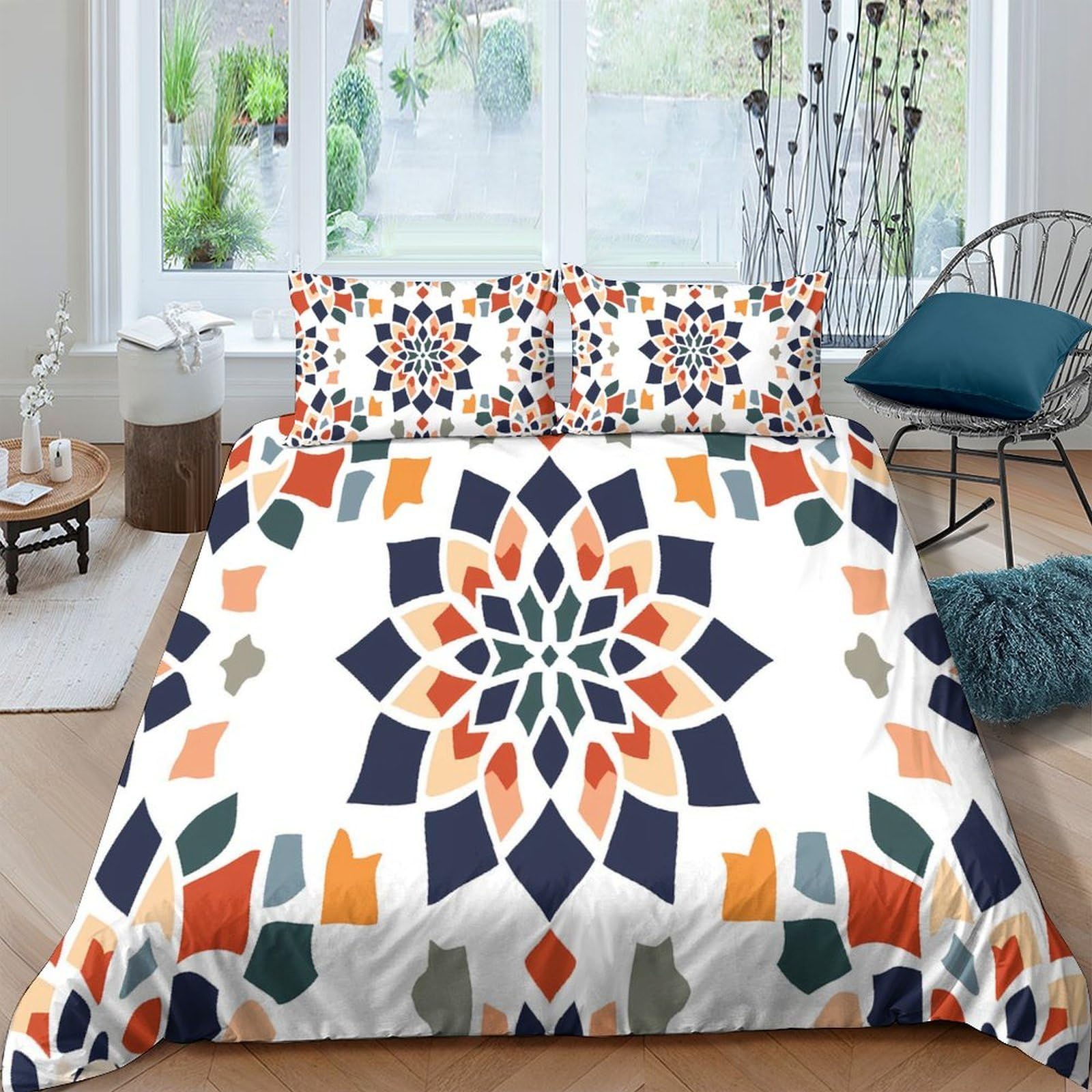 Ctjqhvkz Style-4 3D Printed Mandala Floral Fitted Sheet Microfiber Soft Breathable Geometric Mosaic Bed Cover For Bedroom Dorm Decorative Protection Single（135X200cm）