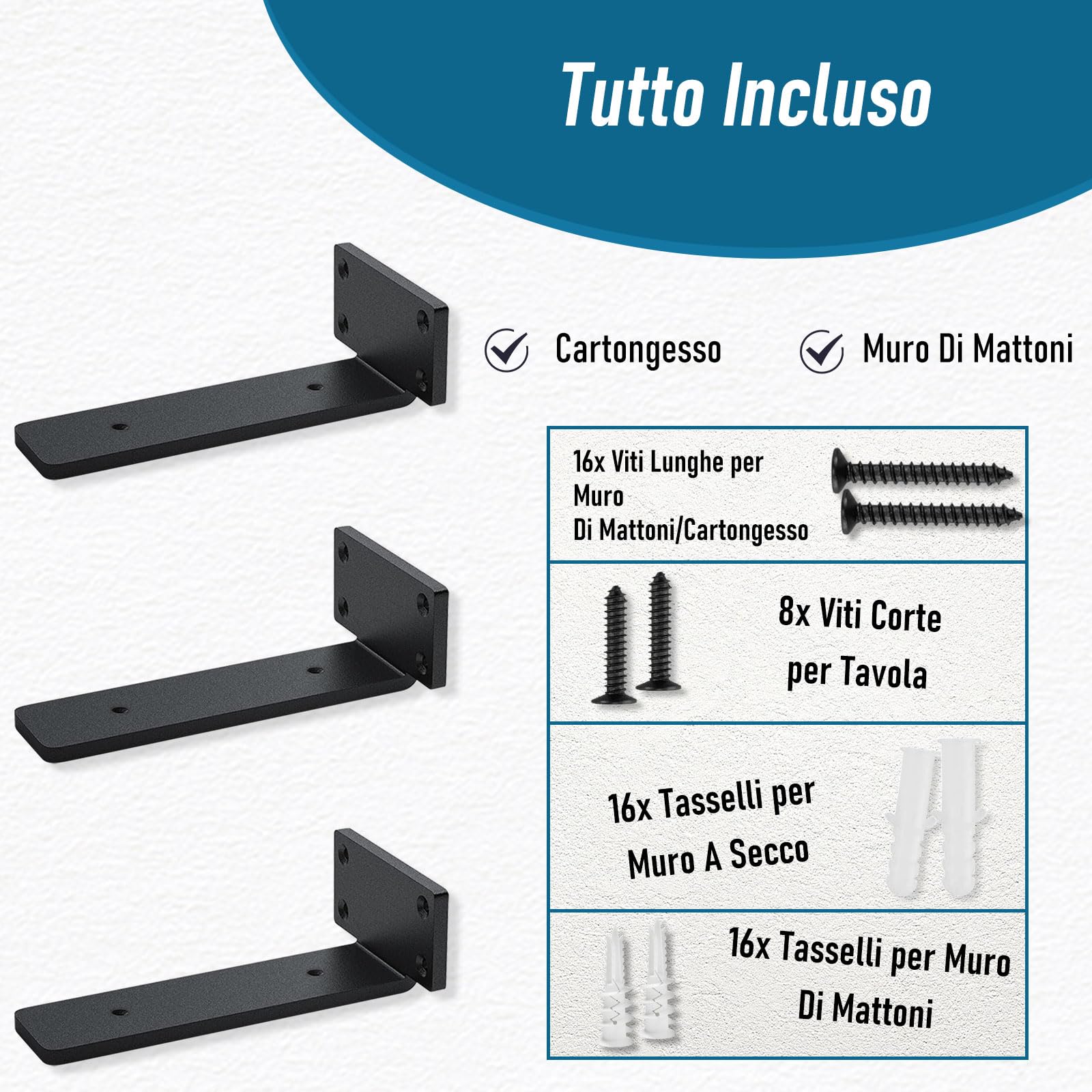 4 Pezzi Staffe per Mensole Pesanti, Staffa Angolare Nascoste Galleggianti, Supporto da Appendere Alla Parete, Staffa a L con Viti per Scaffali (Nero, 30cm)