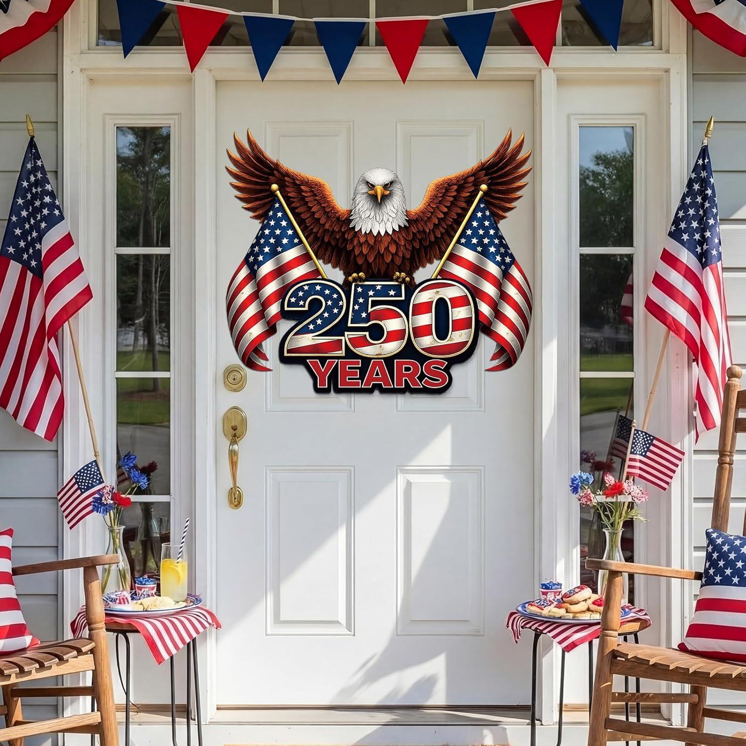 22.4'' 250th Anniversary Eagle Yard Sign Decorations 4th of July Memorial Day Garden Stakes Door Hanging Outdoor Decor 250 Year Patriotic Independence Day Metal Sign with Stake for 1776-2026 Decor