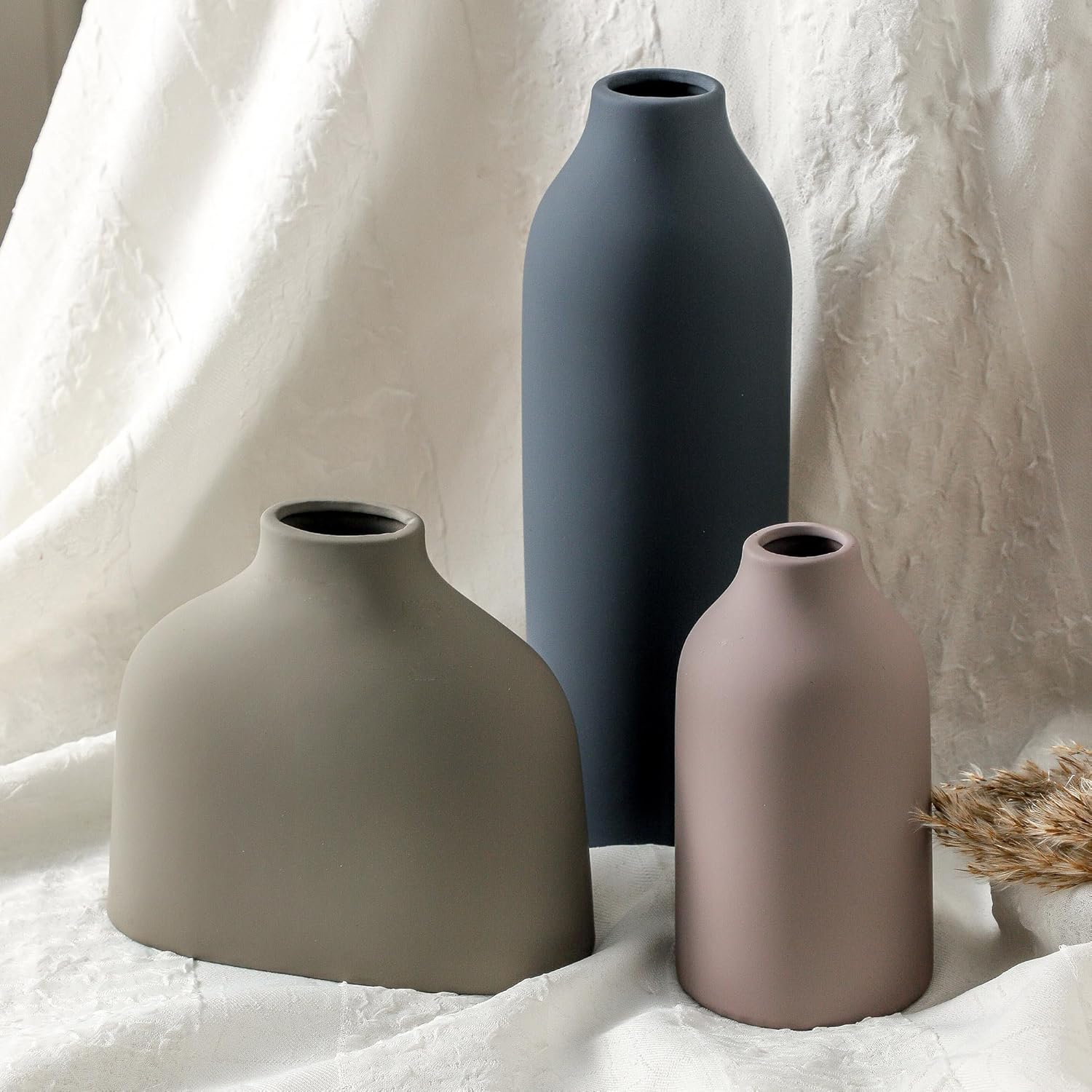 Ceramic Vase Set of 3,Flower Vase Home Decor,Modern Farmhouse Decor, Pampas Grass Dried Fresh Flowers,Bedroom,Living Room,Bookshelf Decoration, Centerpiece Table Boho Decor. - Image 3