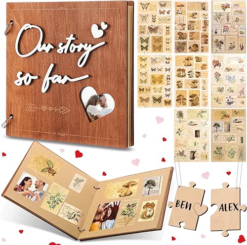 Anniversary Wooden Couples Photo Album 7.87 x 7.87'' Our Story