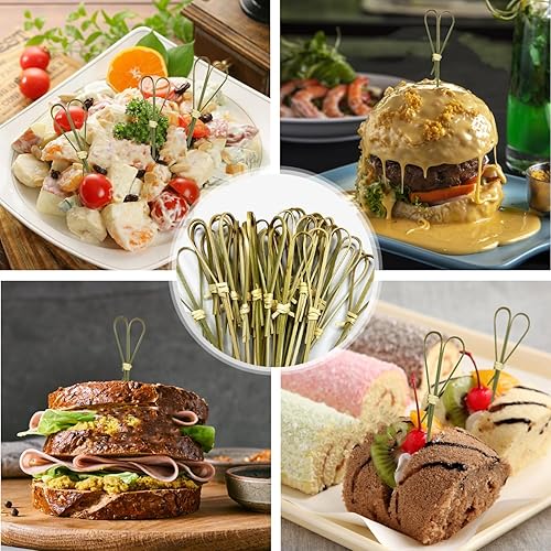 Vista 18 de 100 palillos de cóctel de bambú, palillos de dientes elegantes para aperitivos, palillos de dientes de cóctel, brochetas para aperitivos, accesorios