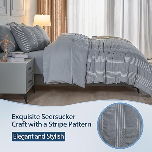 Miniatura 4 de Qucover Juego de edredón de sirsaca gris de 7 piezas tamaño King Bed in a Bag (104 x 90 pulgadas), juegos de ropa de cama de microfibra suave a