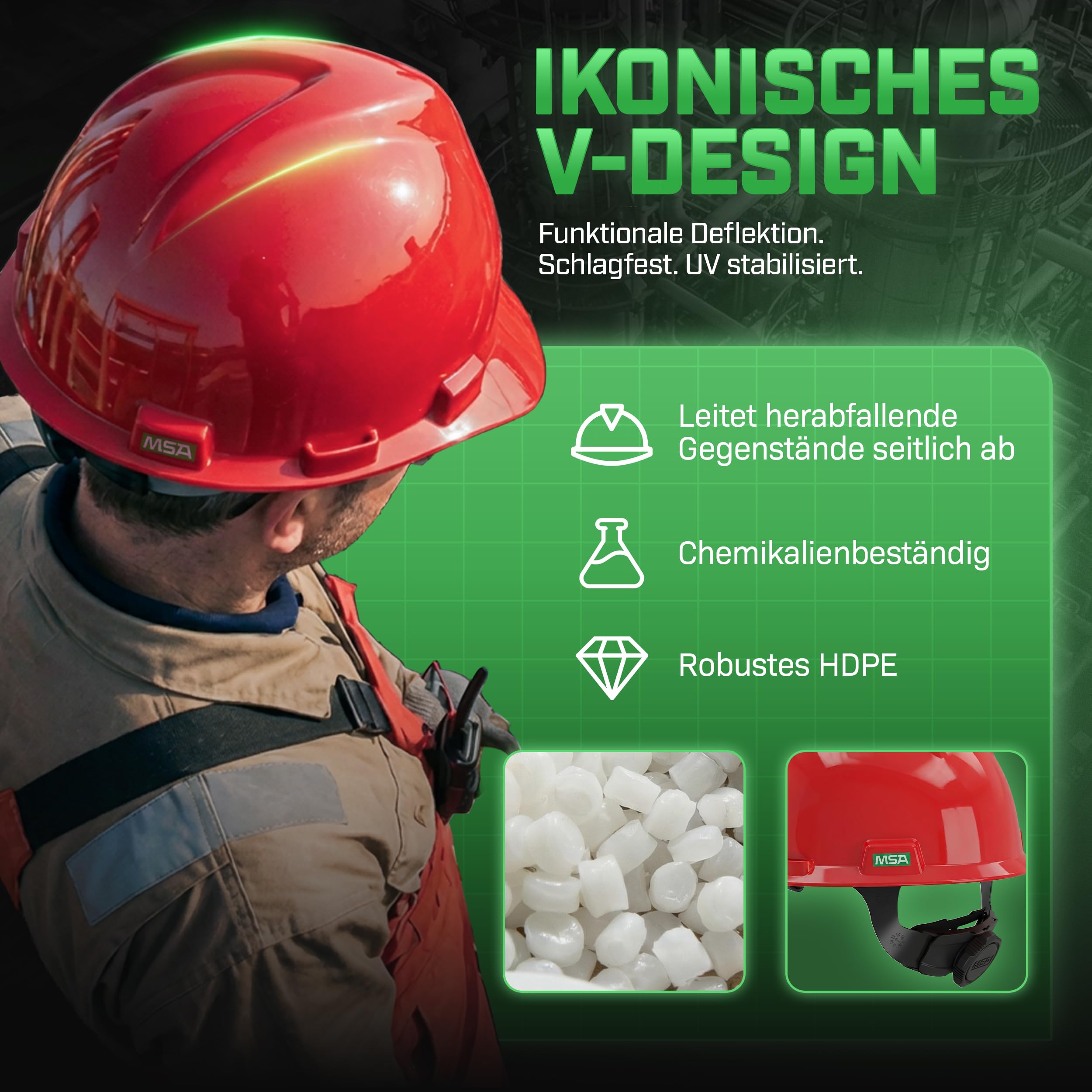 MSA V-Gard Bauhelm - unbelüfteter Schutzhelm für Baustelle & Elektriker - Leichter Helm nach DIN EN 397 für die Arbeit