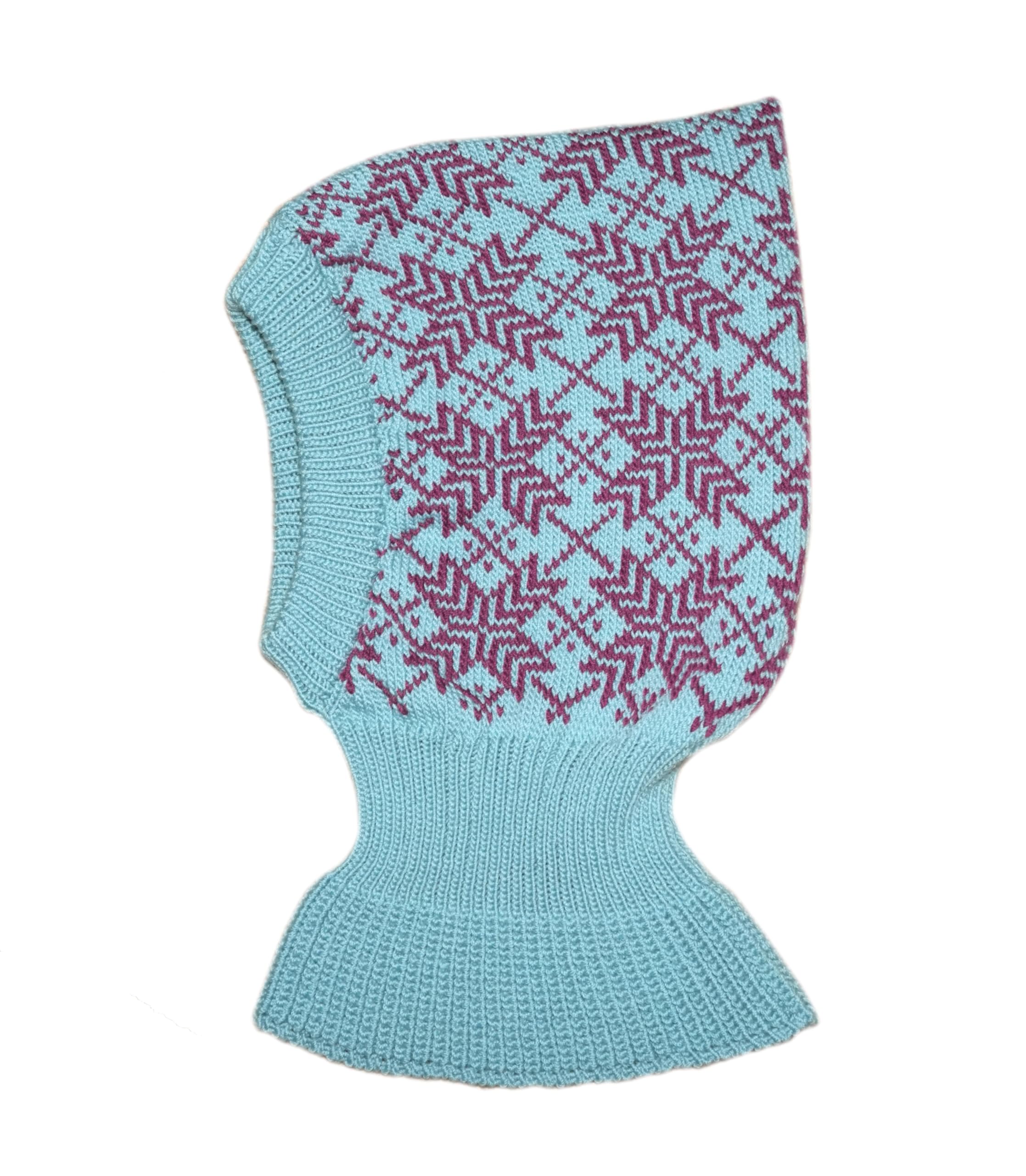 Tevirp Aqua Blue-Purple 100% Merino Wool Balaclava Hat Scarf Baby Knit (S, )