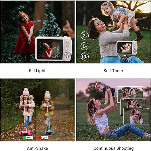 Miniatura 4 de Cámara digital para 50MP FHD 1080P, cámara digital de apuntar y disparar con zoom de 16X, antivibraciones, viajes en interiores y exteriores, cámara