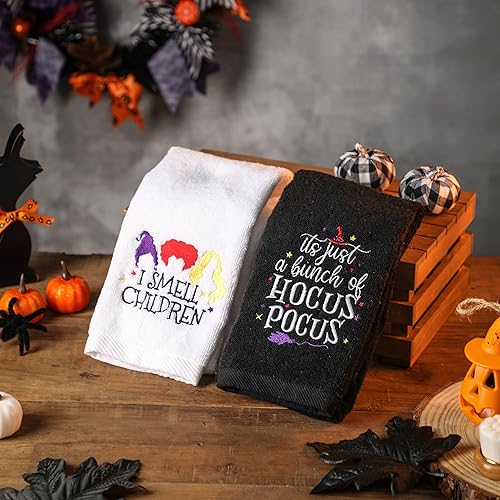 Miniatura 6 de Maracco Toallas de mano de Halloween 100% algodón bordadas I Smell Children, Hocus Pocus, toallas de cocina para baño, cocina, regalo, 14 x 29
