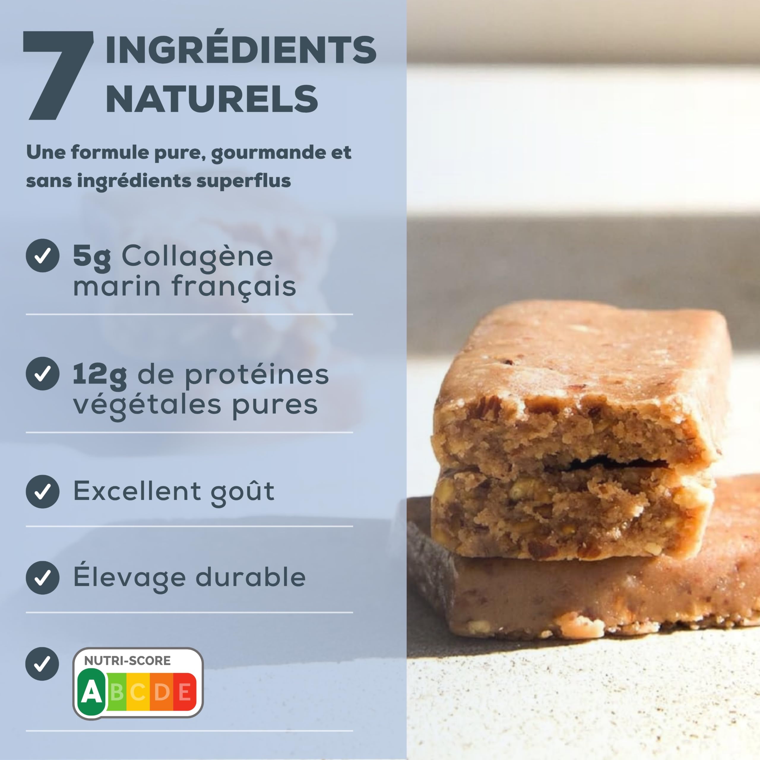 Barres Proteinées au Collagène (5g) et Protéines (12g) - Goût Amandes - Pack de 12 barres x 46g - Riche en Fibres, Sans sucre ajouté, Sans gluten, Sans huile de palme - Humble+