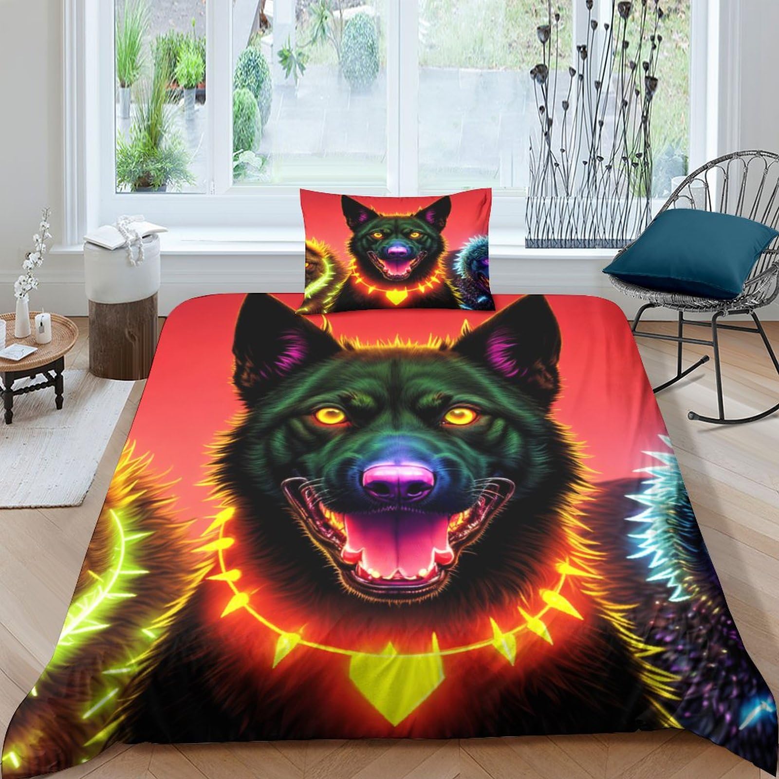 Funda nórdica perro feroz 3D antiarrugas con cremallera fácil para cama de 135x200