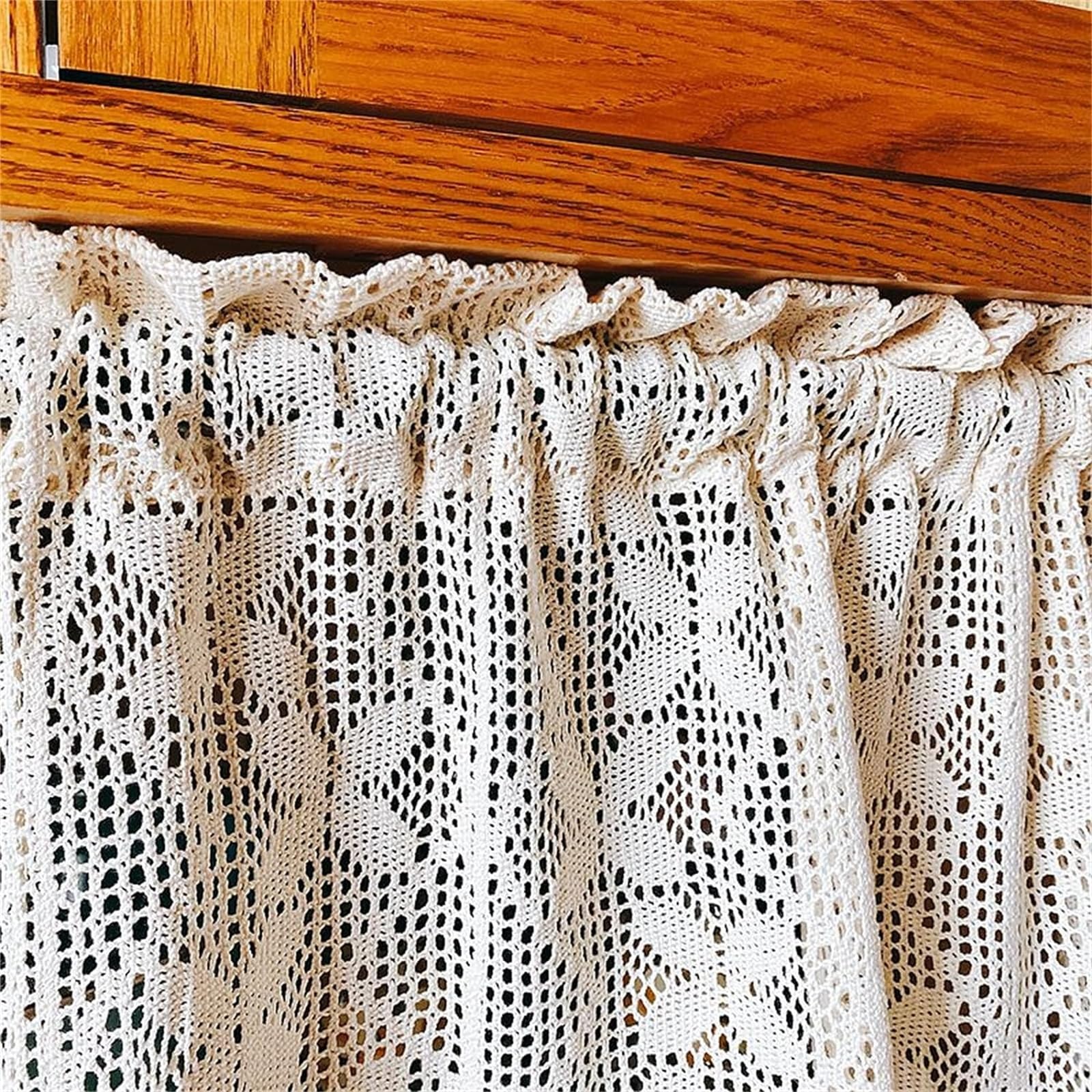 Tenda Per Finestra Mantovana In Pizzo Fatta A Mano Stile Boho Romantico – Cotone E Lino Macramè Per Cucina – 90x60 Cm – Leggera E Lavabile - 5