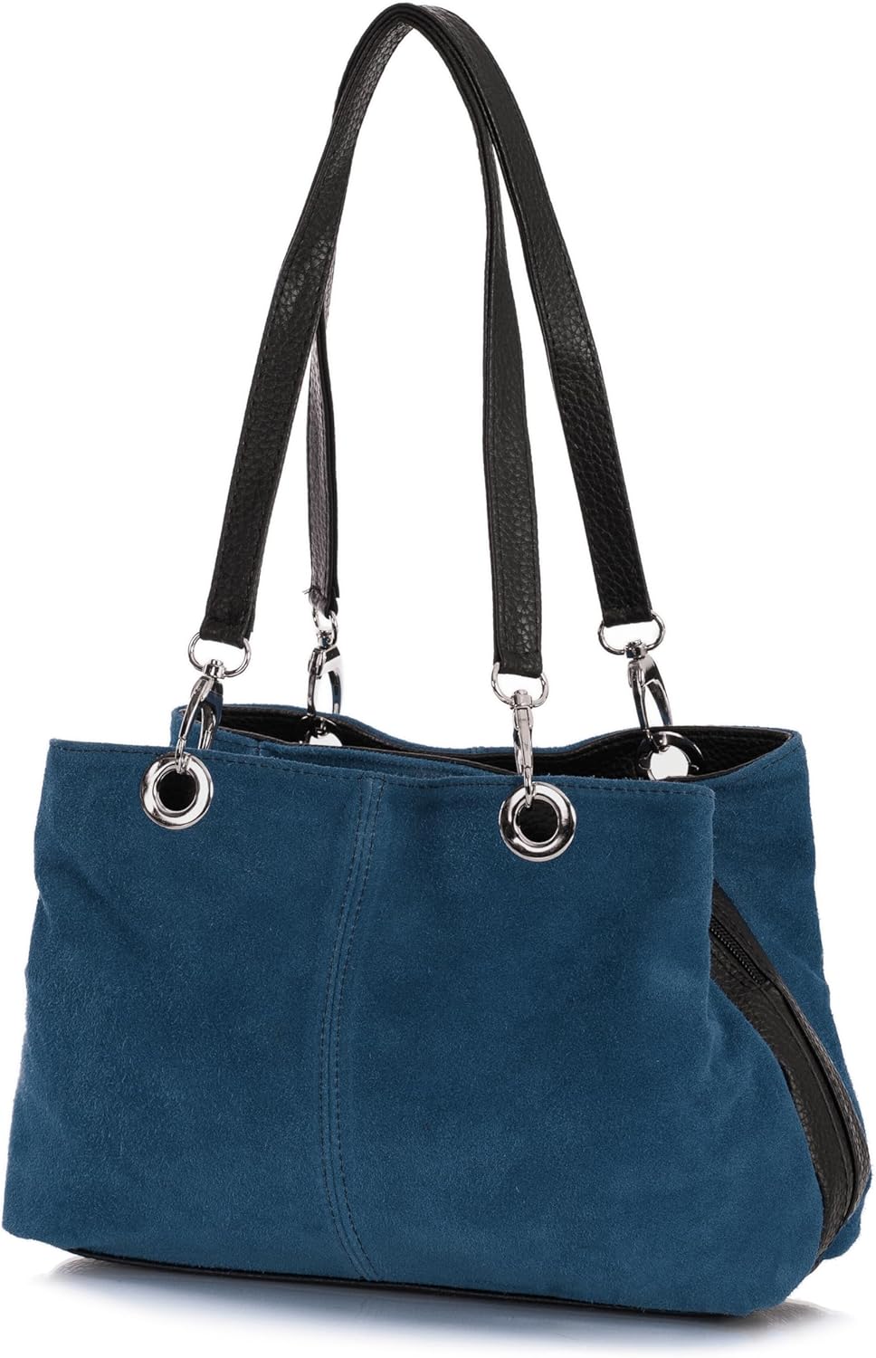 LiaTalia - Lush Italian Suede Womens Twin Handle Multi Zip Pockets Small Shoulder Bag - Holly