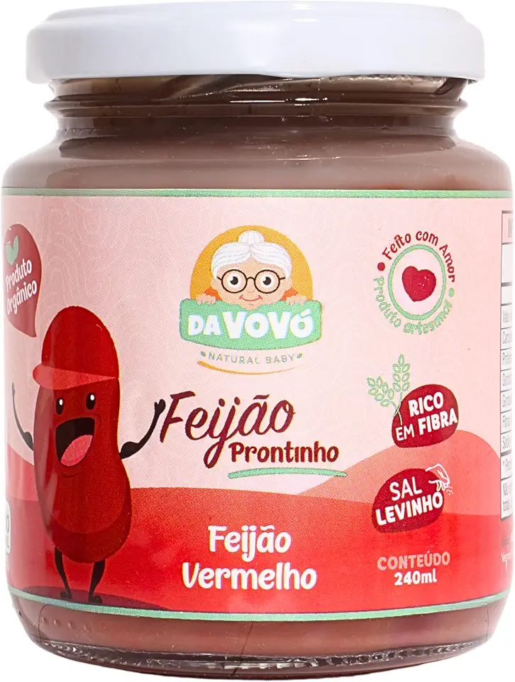Da Vovó, Feijão Prontinho infantil, Linha +8, Orgânico, Sabor Feijão Vermelho, 240ml