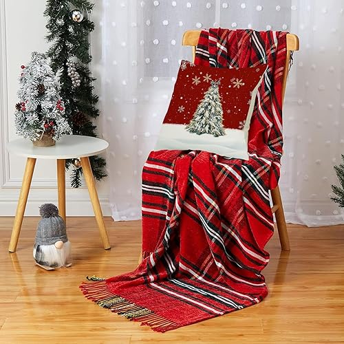 Miniatura 4 de Fundas de almohada de Navidad de 18 x 18 pulgadas, diseño de árbol de Navidad, nieve, decoración de vacaciones, hogar, fiesta, funda de cojín para
