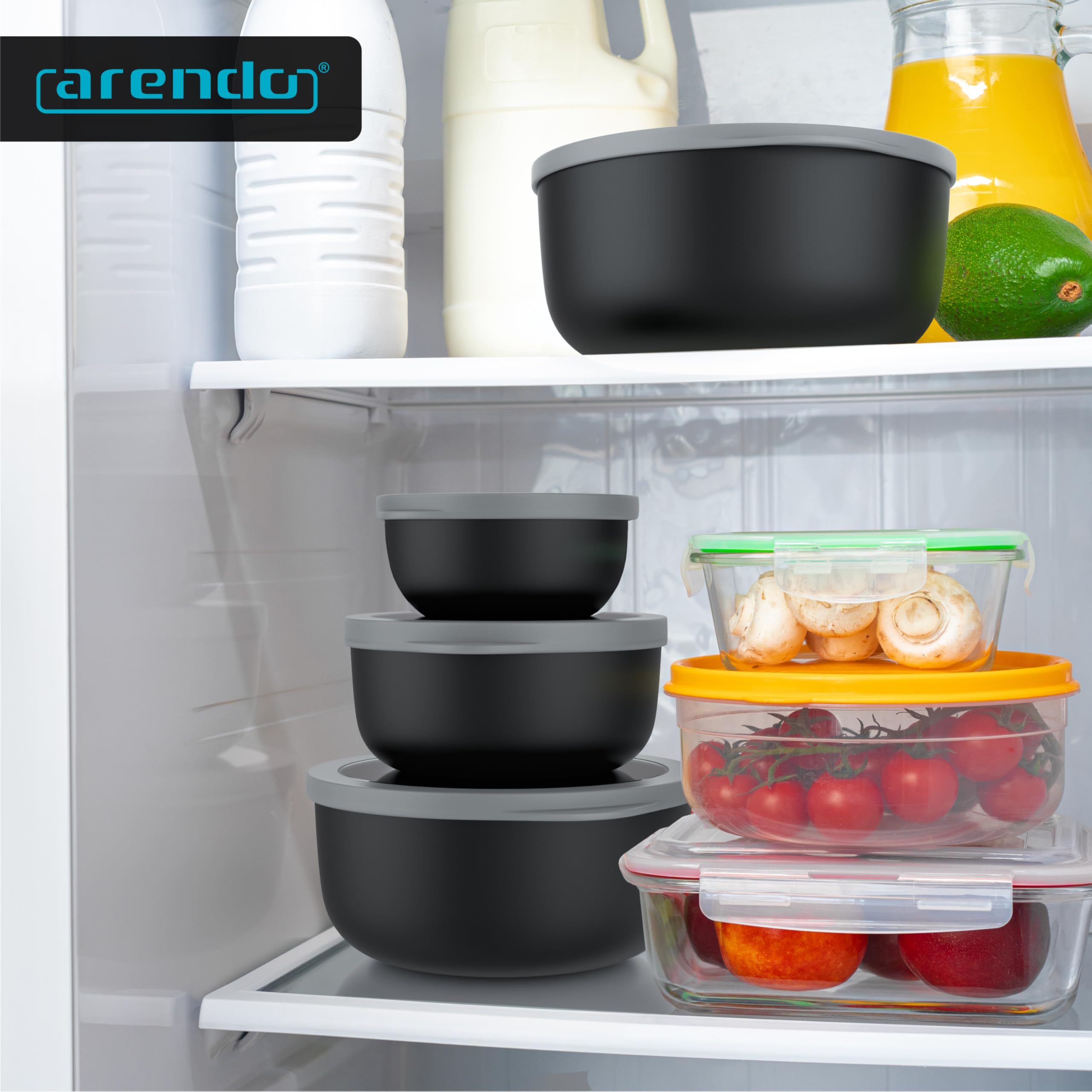 Arendo - Lot de 4 boîtes de conservation avec couvercle - Saladier - Bol mélangeur - Set de bols en différentes tailles - Convient pour un usage alimentaire - Passe au lave-vaisselle et au micro-ondes