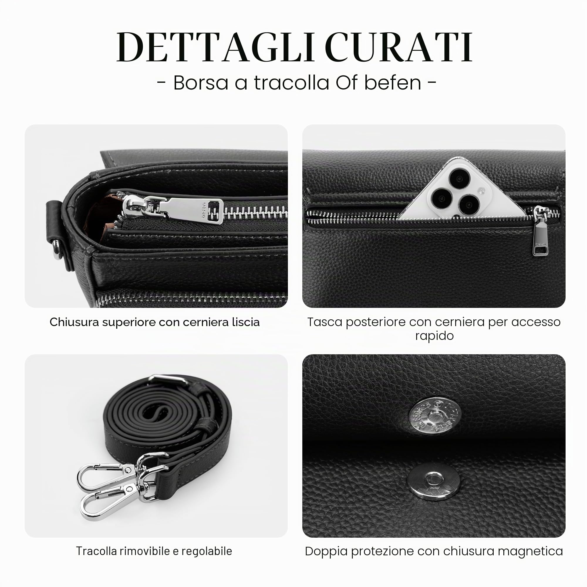 befen Borse a tracolla in vera pelle per le donne borsa media con portafoglio RFID integrato da donna morbida borsa a tracolla