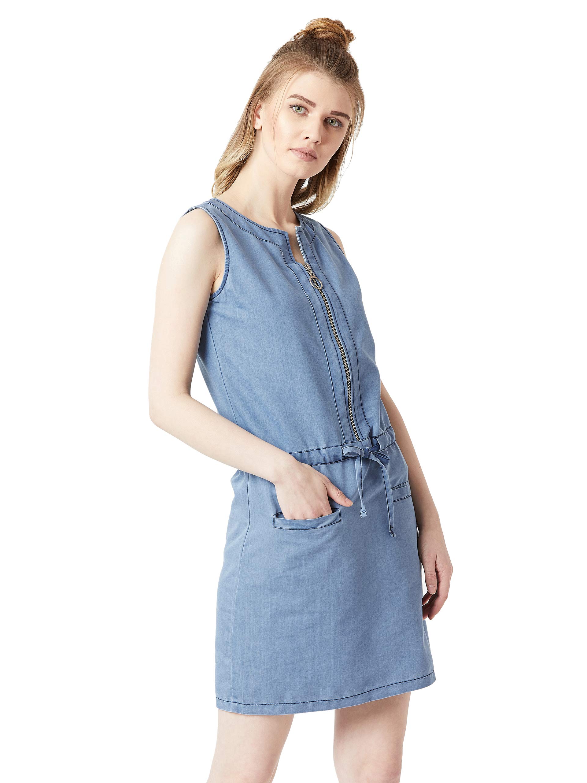 Miss Chase Women's Denim Bodycon Dress(Mcaw18Den04-25-158-04,Light Blue,Medium)
