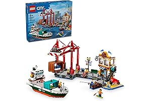 LEGO City Seaside Harbor with Cargo Ship, Model Container Crane and Boat with 8 Minifigures
