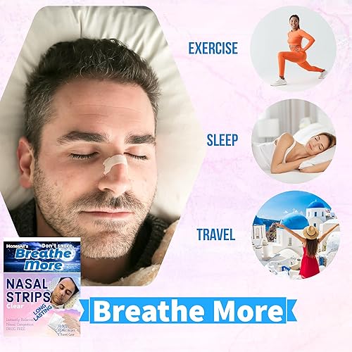 Miniatura 7 de Tamaño adulto Don't Rone, Breathe More, 50 tiras nasales, 50 toallitas y estuche, tiras nasales, tiras nasales para ronquidos, tiras nasales para