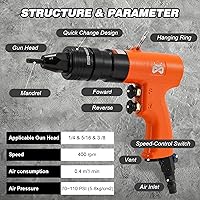 Vista 7 de Mxmoonant Pistola neumática de tuerca de remache para remaches de 1/4, 5/16, 3/8, tuercas de remache industriales, herramienta de remachado de aire