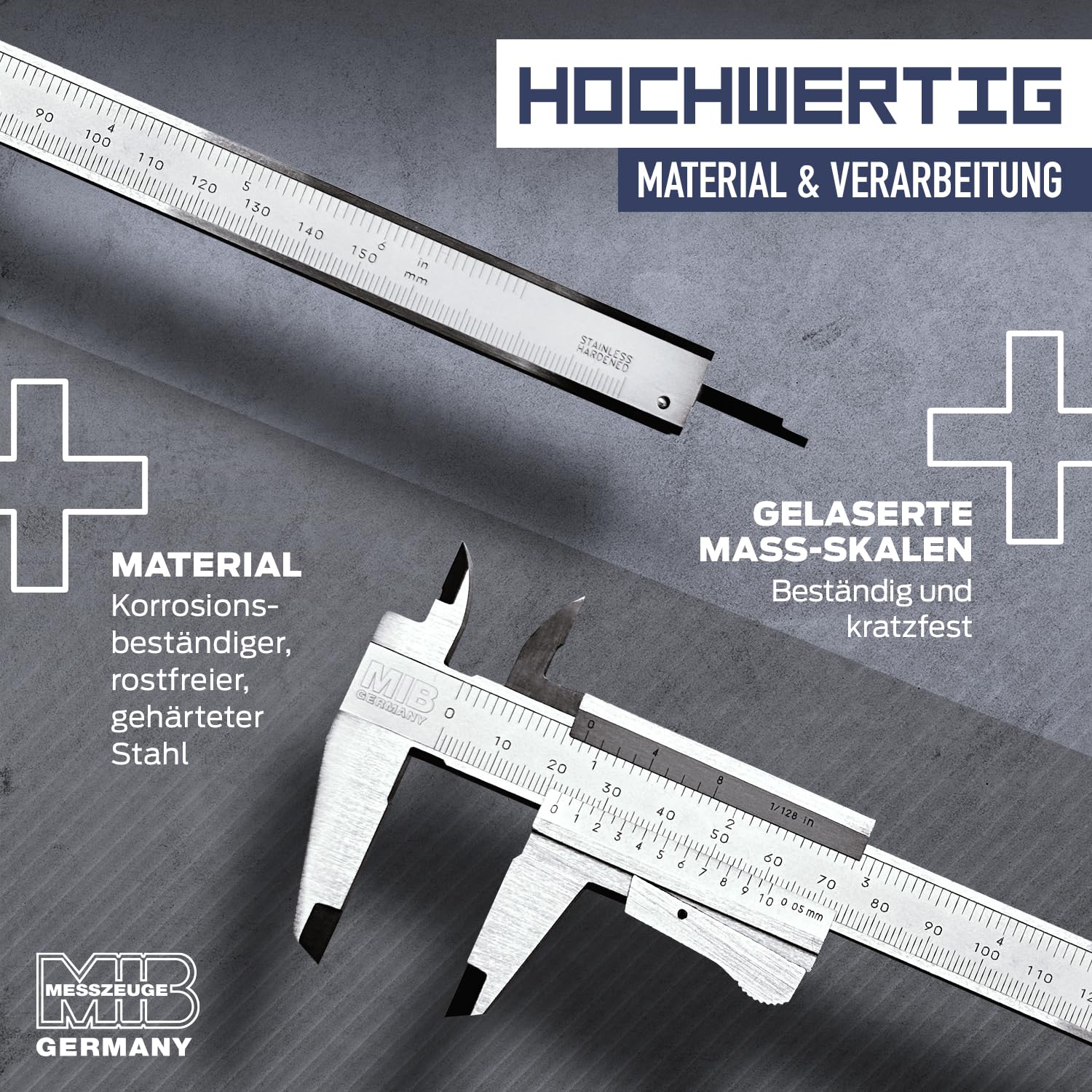 MIB Messschieber mit Momentverstellung DIN 862 200mm | Schieblehre Analog Edelstahl | Messschieber | Schublehre Metall | Messwerkzeug | Caliper | Durchmesser Messgerät | Schiebelehre Metall