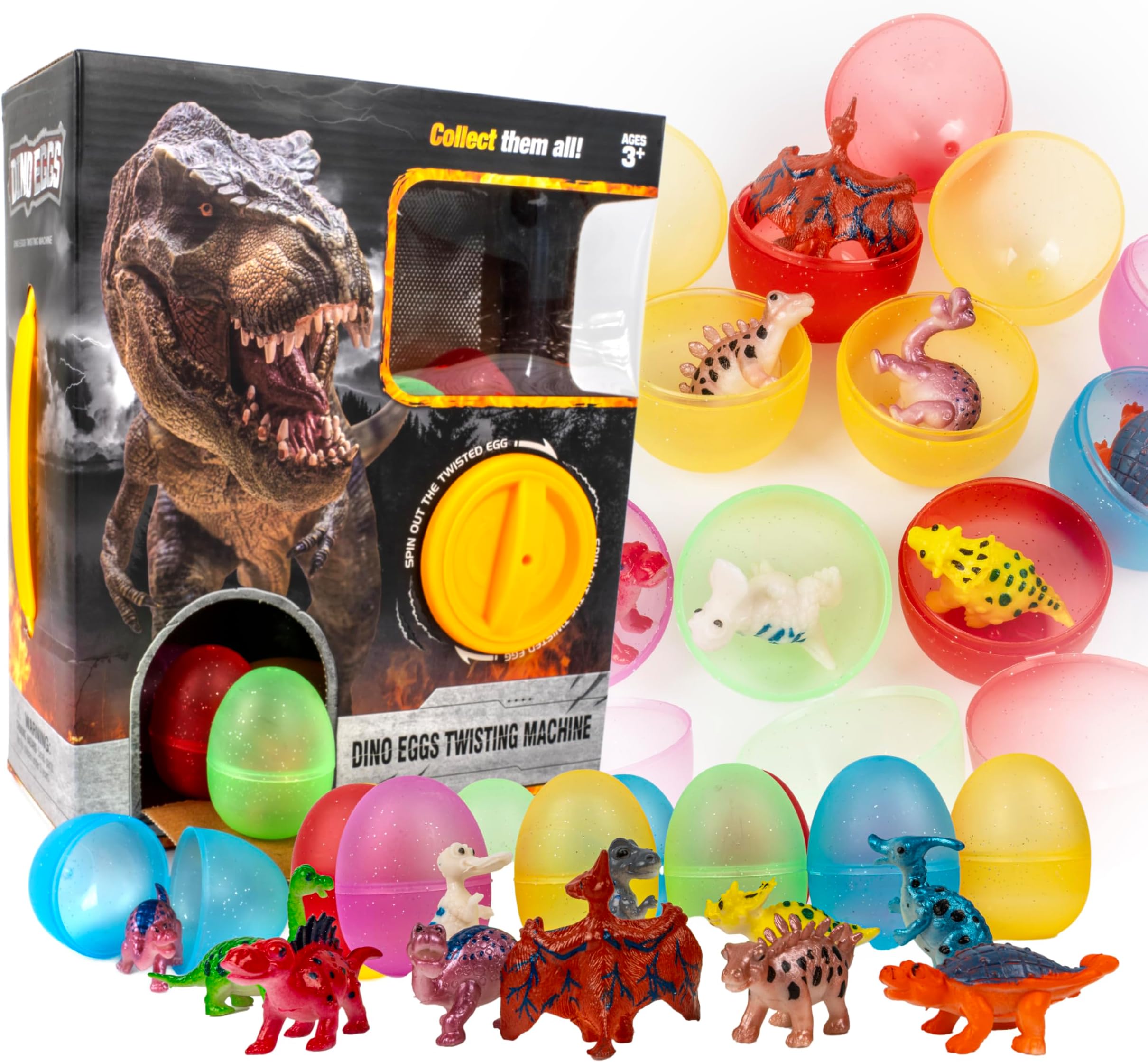 Bambibo Dinosaur Eggs With Dinosaurs Inside - 10 Pcs, Dino Eggs Twisting Machine | Surprise Eggs With Toys Inside | Dinosaur Easter Eggs With Dinosaurs Inside | Surprise Dino Egg Hunt Toy (10 Eggs)