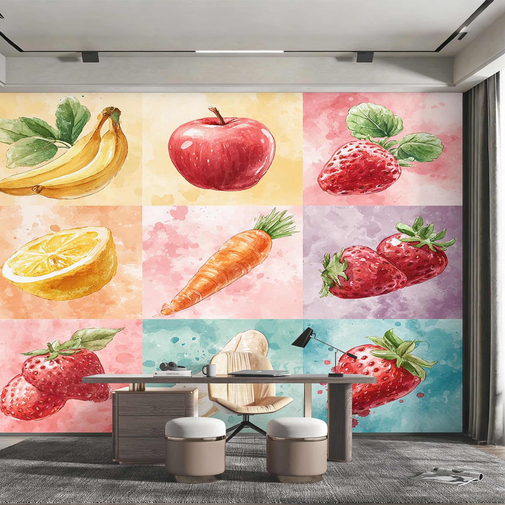 Poster mural & wallpaper aquarelle décor mural fruits et légumes frais XL