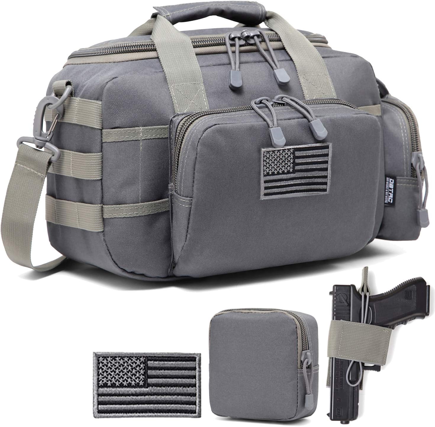 Gun Case Bag Small | Tactical 2-Pistol Bag Handgun Duffle Bag w/Lockable Zipper for Shooting Range Hunting Sports | US Flag Patch + MOLLE Pouch + Universal Holster Included