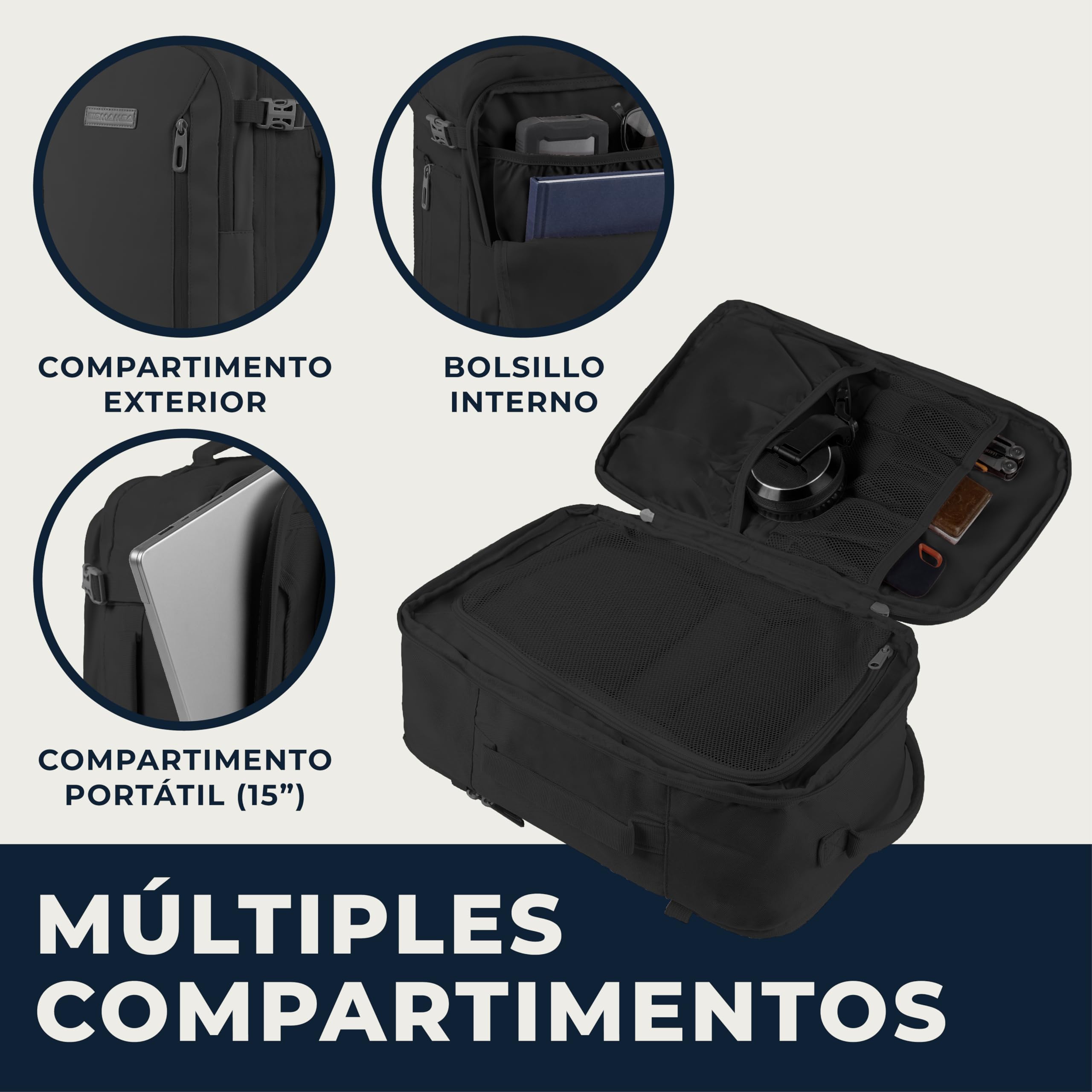 BidMamba Mochila de Viaje Cabina Avión 40x20x25, Modelo Essential, Mochila Cabina Ryanair 40x20x25 cm, Mujer y Hombre, Equipaje de Mano 20L con Bolsillo para Portátil de 15 Pulgadas