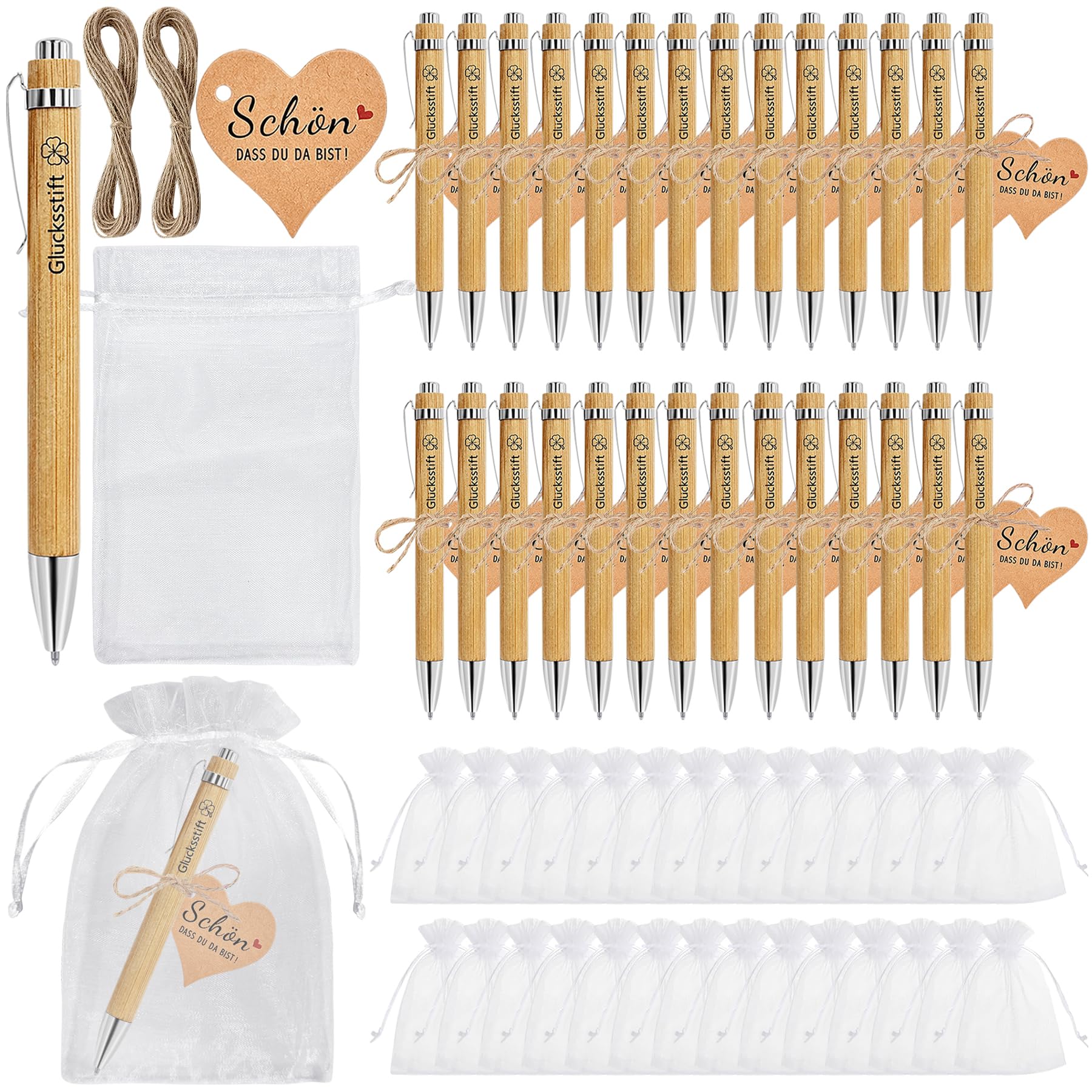 TZEKING 30 Set Personalised Ballpoint Pen with Organza Bag, Thank You Cards and Jute Twine Gift Idea, Farewell Gifts for Colleagues, Team Gifts