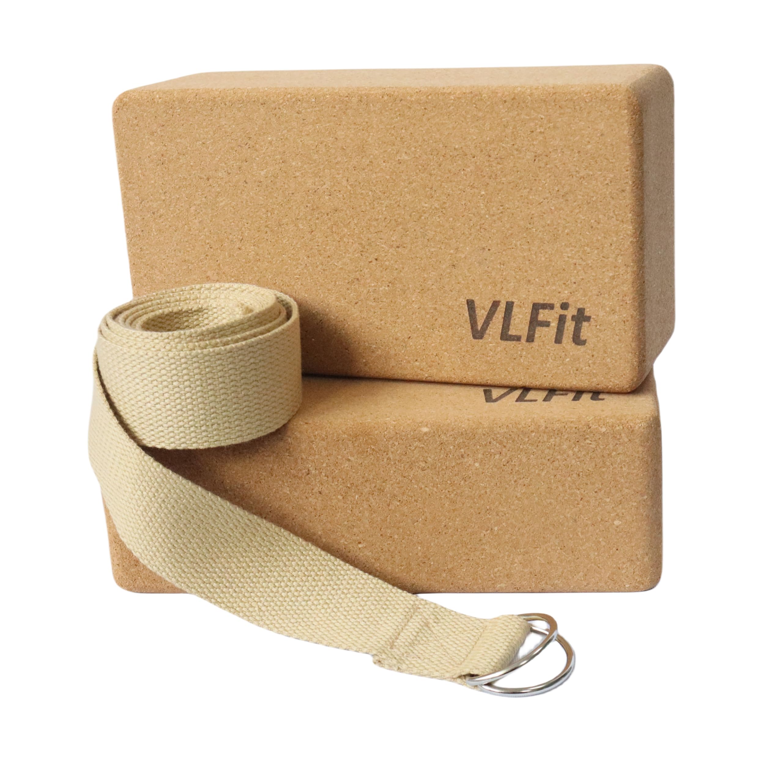 Blocs De Yoga En Liège Naturel VLFit - Lot De 2 Avec Sangle Coton - Écologiques Et Stables
