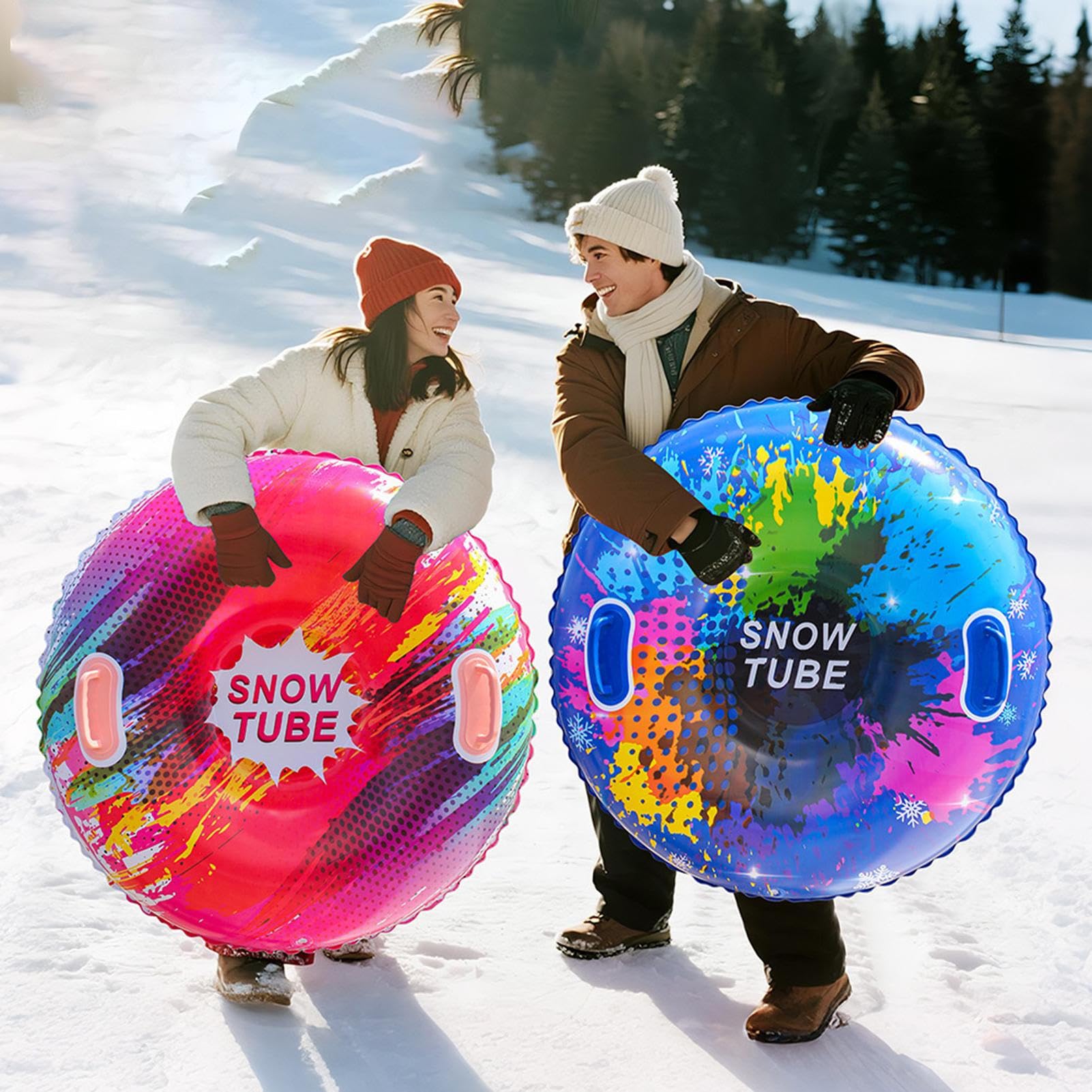 Tube Neige Gonflable | Luge neiges Gonflable Robuste | Luge neiges gonflables Portable avec poignées | Neige Cercle Ski d'hiver Plein air résistants l'usure pour Enfant et Adultes