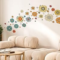 Vista 8 de Boho Retro Flower Wall Decal - Retro Floral Decor Stickers,Peel and Stick Bohemian Style Flowers Decals for Kids Bedroom Nursery Playroom Living