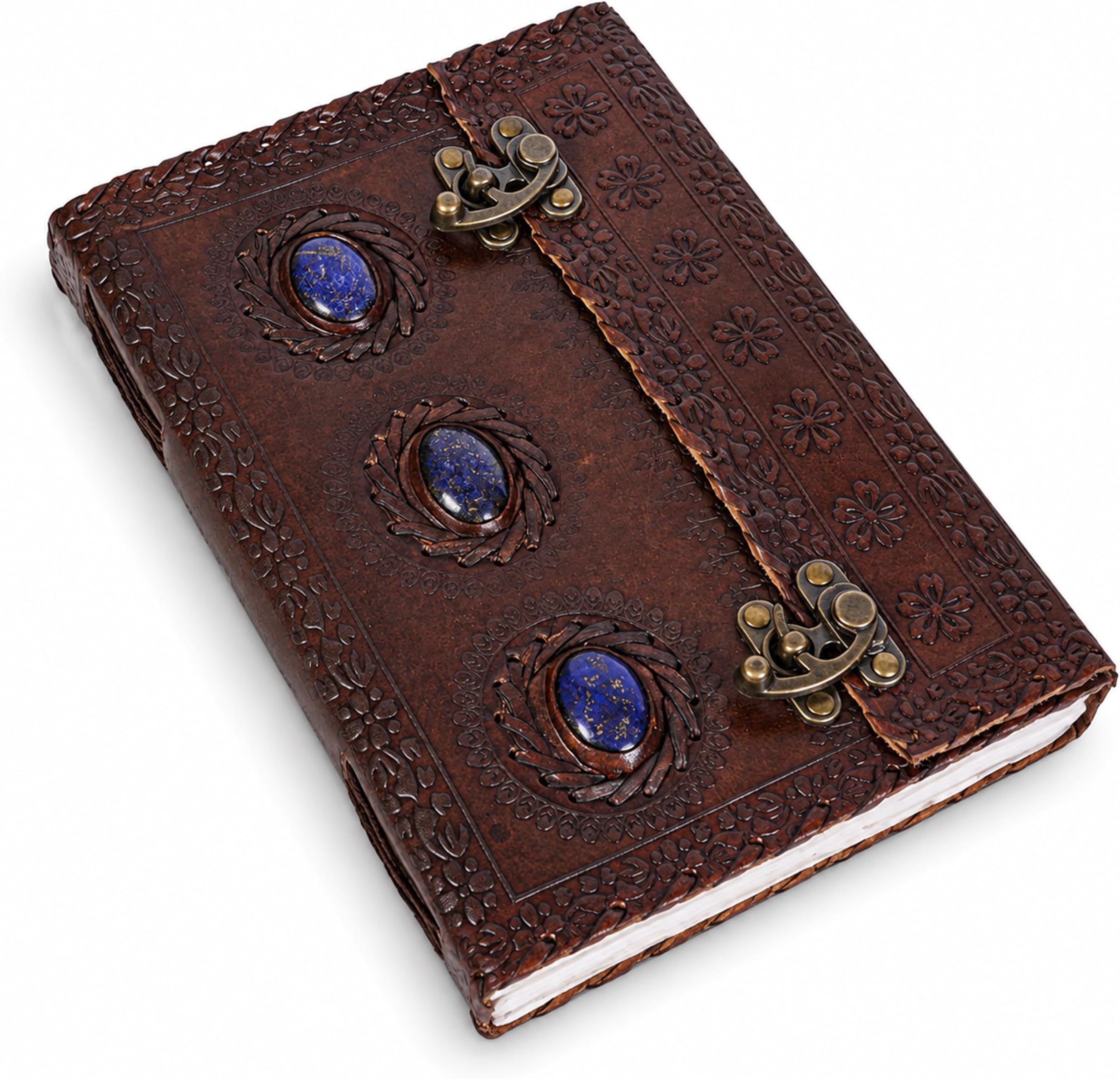 DHK Leather Journal Medieval Stone Embossed Handmade Book of Shadows Vintage Notebook Office Diary College Poetry Sketch Book 10 x 7 Inches - Gift for women & men