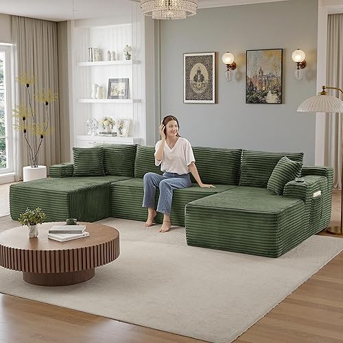 Vista 32 de Sofá modular moderno de 96 pulgadas para sala de estar, sofá modular tapizado, sin hueso, cómodo sofá nube con diván en forma de L