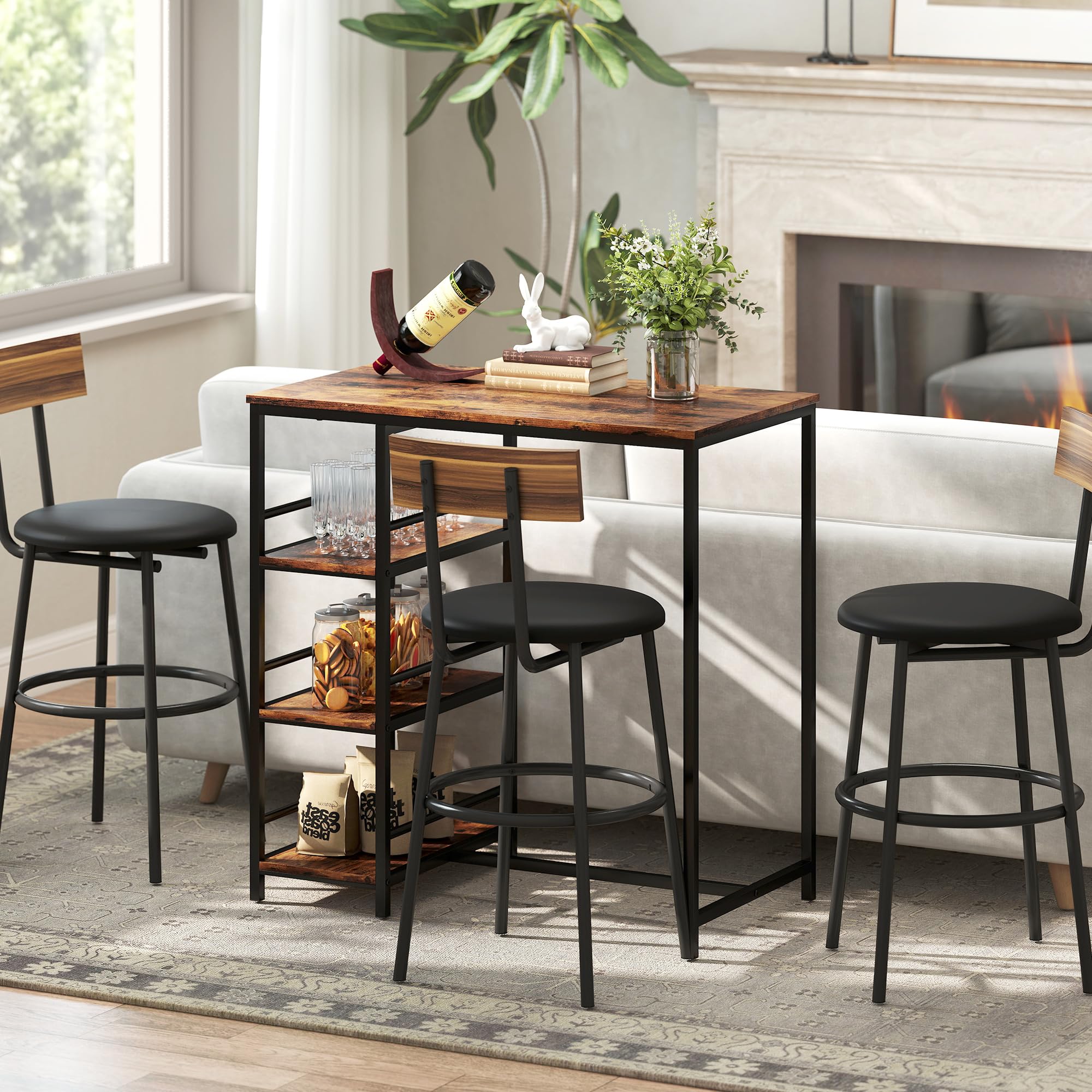HOMCOM Table de Bar Mange-Debout Acier 90 x 50 x 90,5 cm Brun Rustique Noir