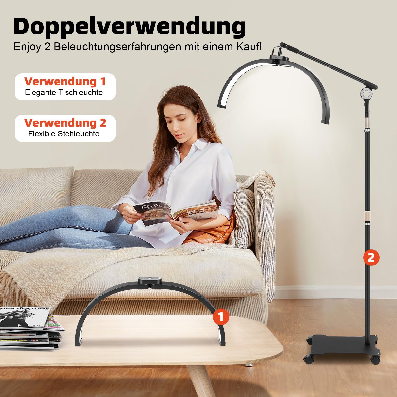 Halbmond-LED-Lampe, Wimpernverlängerung lampe mit Telefonhalter, Faltbare Einziehbarer Wimpern, 3200K-5600K, professionelle ästhetische Lampe für Beauty, Tätowierer, Make-Up Artists