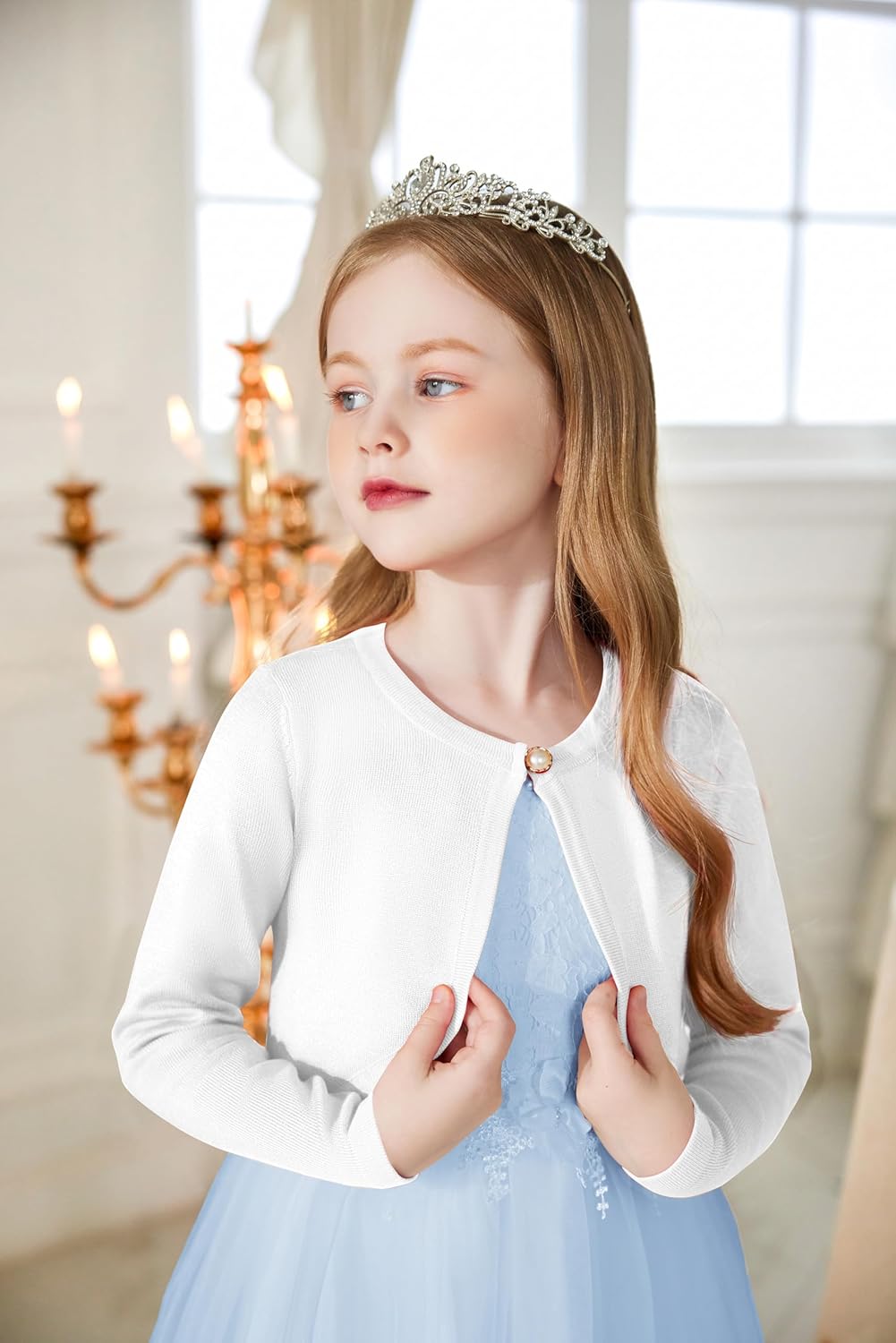 Arshiner Girls Open Front Shrug Cardigan Kids Children Knit Long Sleeve Bolero with Button Closure - Image 7