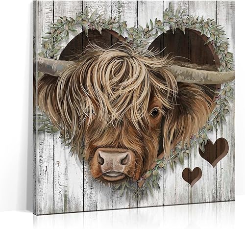 3LDECOR El lienzo decorativo para pared de vaca de las montañas es una decoración ideal para casa de campo, este diseño de vaca de las tierras altas