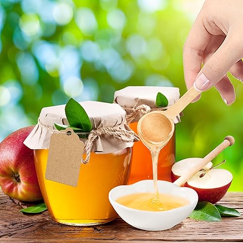 Miniatura 4 de YHNTGB 50 juegos de mini cucharas de madera de 3 pulgadas, etiquetas de papel kraft para frascos de especias, cucharas pequeñas pequeñas de madera