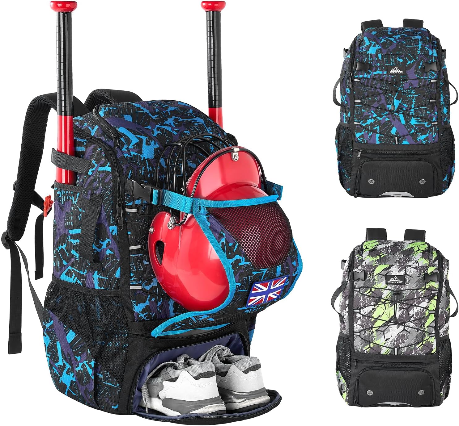 45L Youth Baseball Bat Bag, Softball Bag, Baseball Equipment Backpack Bag with Shoe Compartment