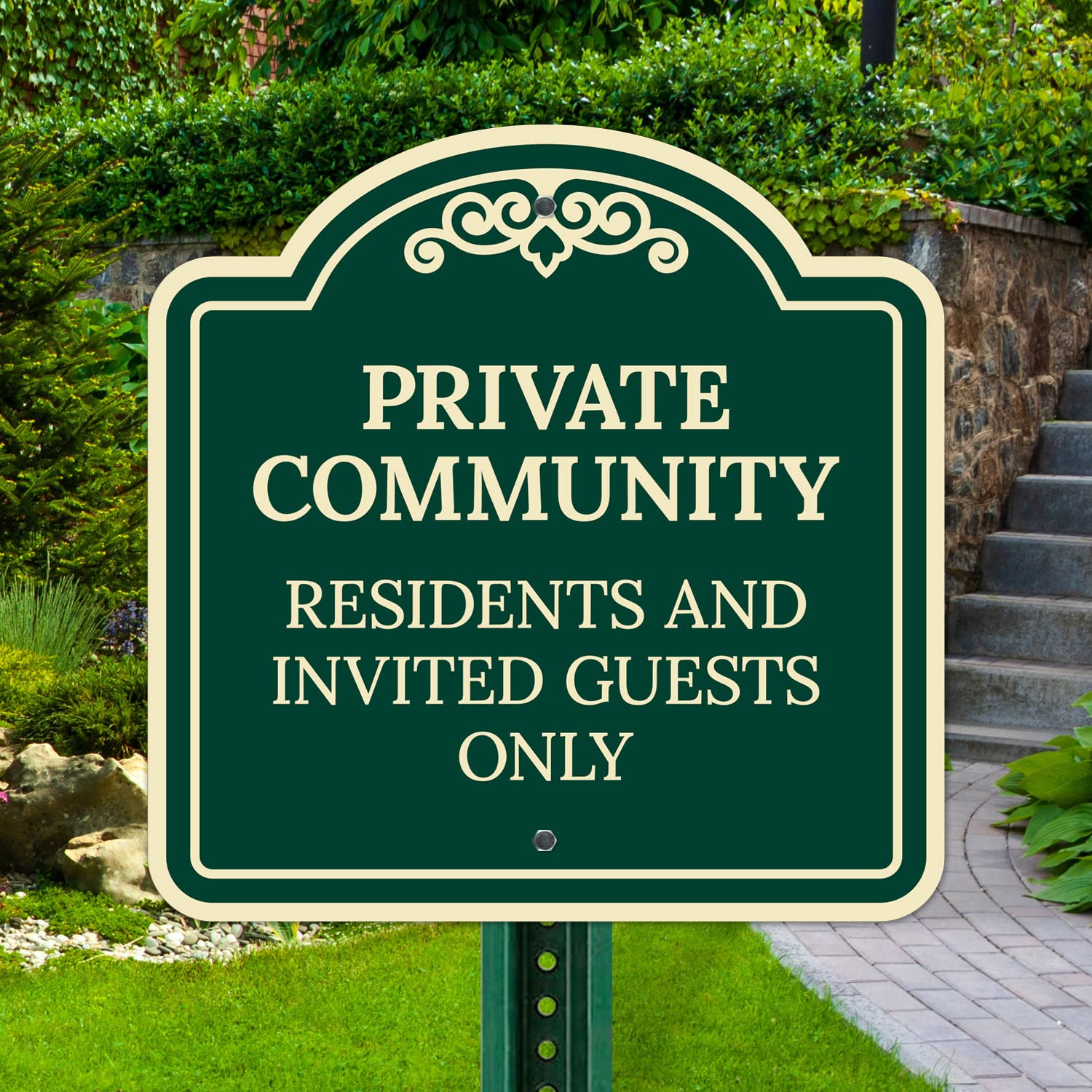 Private Community Residents and Invited Guests Only Décor Sign, Green Dark, 18x18 Inches, ACM, Fade Resistant, Made in USA