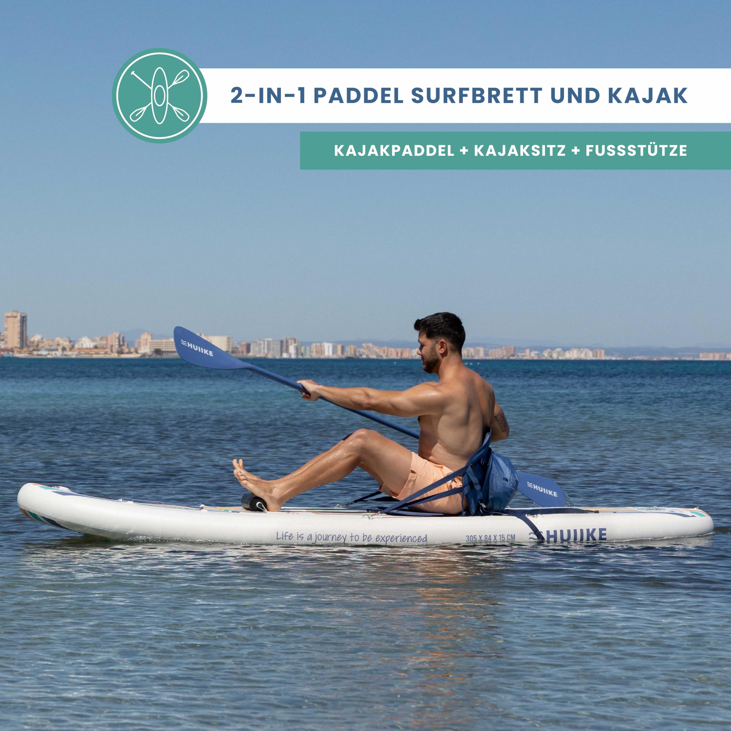 HUIIKE Stand Up Paddling Board mit Zubehör, Paddel, Finnen, Pumpe. Paddle Sup Board Aufblasbar Hohe Stabilität und Widerstandsfähigkeit. 305 x 84 x 15 cm, Belastbar bis 130 kg