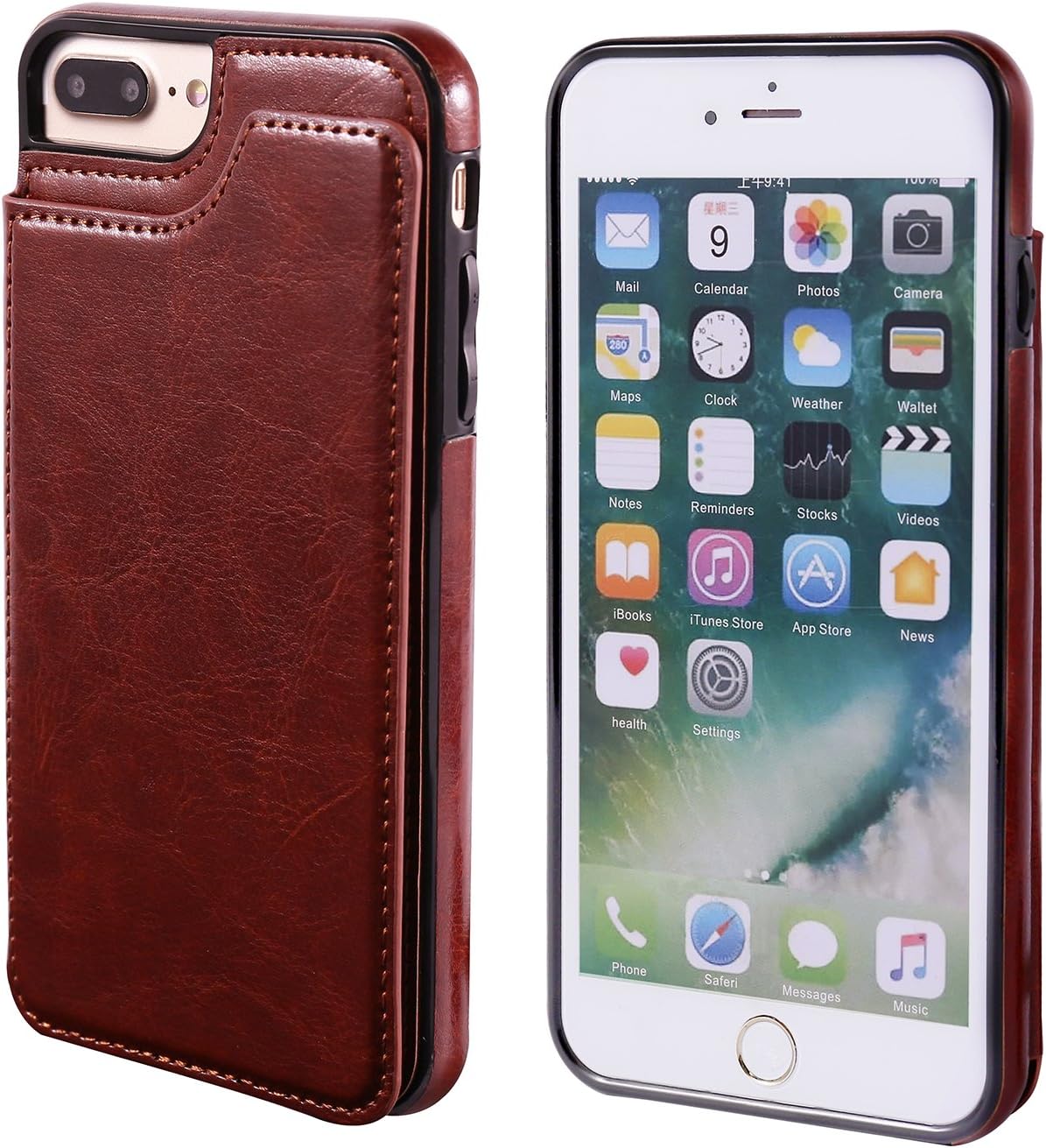 for iPhone 7 Plus/8 Plus Wallet Case with Card Holder,OT ONETOP Premium PU Leather Kickstand Card Slots Case,Double Magnetic Clasp and Durable Shockproof Cover 5.5 Inch(Brown) - Image 2